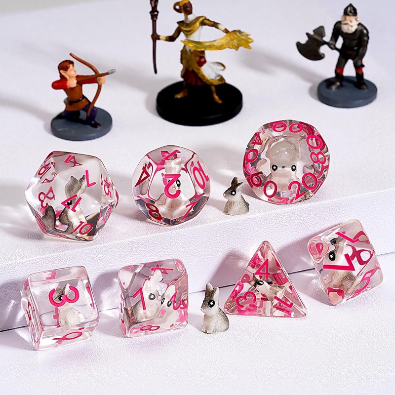 weyano Bunny DND Animal Resin D&D Dice Set, 7pcs Polyhedral Dice (D4, D6, D8, D10, D12, D20, D%) for Dungeons and Dragons, RPG, MTG, Role Playing Games - Image 4